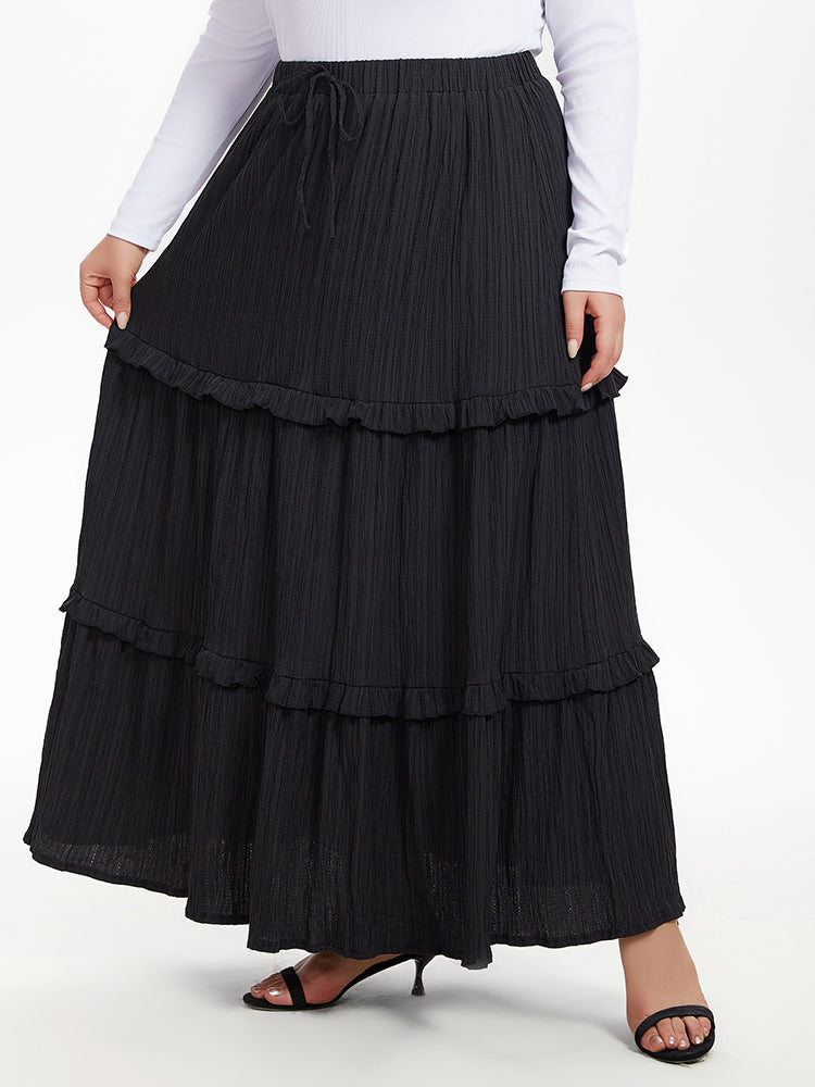 Paperbag Waist Ruffle Hem Knot Front Skirt