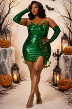 Xpluswear Design Plus Size Halloween Costumes Green Cosplay Sequin Strapless Mini Dress(Ships 24h)