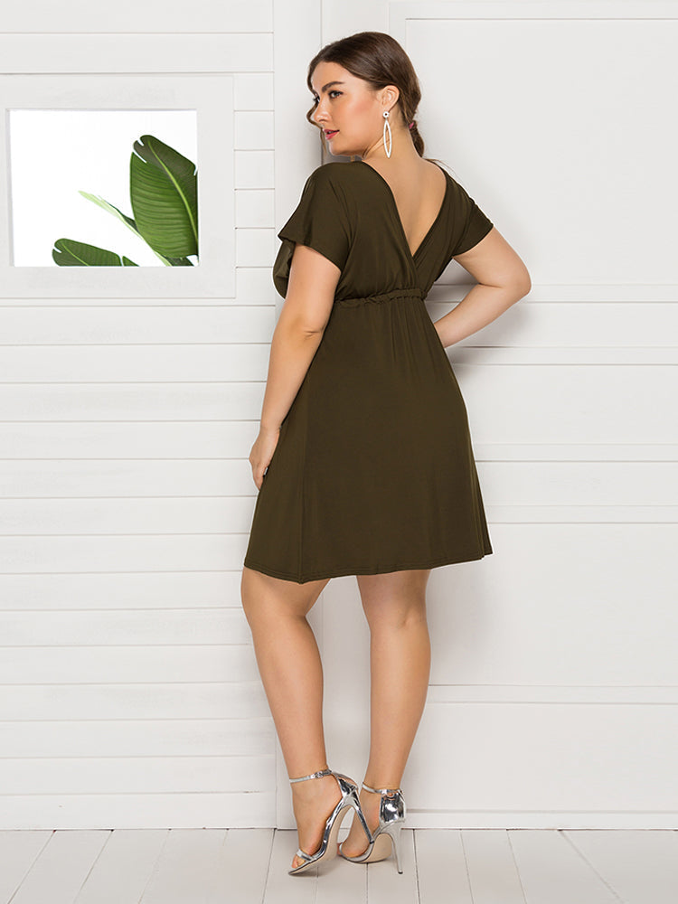 Plus Ruffle Sleeve Elastic Waist Knot Dress