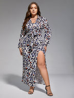 Plus Leopard Print Collar Open Front Blouse--Just Blouse