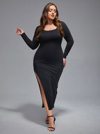 VIP Plus Side Split Round Neck Bodycon Maxi Dress