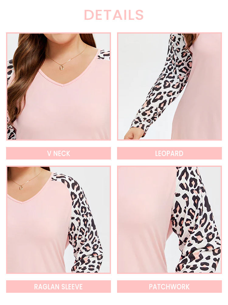 Contrast Leopard Raglan Sleeve Tee