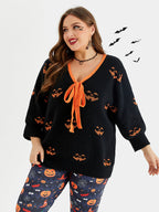 VIP Halloween Pattern Tie Front Sweater