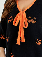 VIP Halloween Pattern Tie Front Sweater