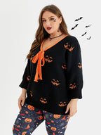 VIP Halloween Pattern Tie Front Sweater
