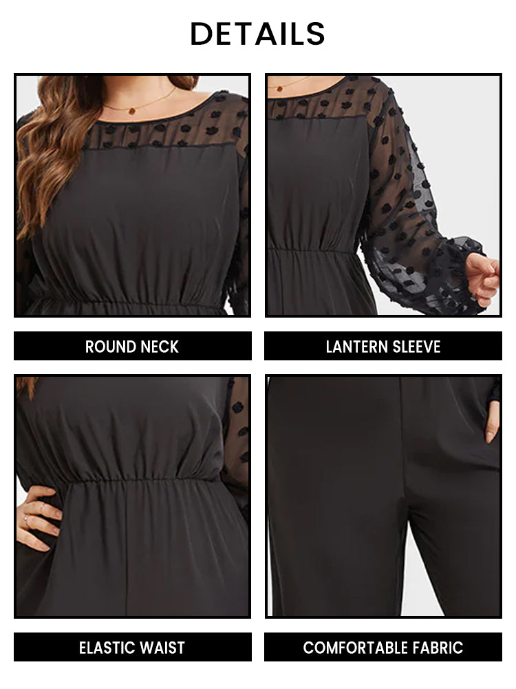 Plus Jacquard Mesh Patchwork Elastic Waist Jumpsuits