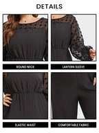 Plus Jacquard Mesh Patchwork Elastic Waist Jumpsuits