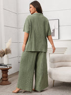 Solid Tie-Front Top & Wide Leg Pants Set