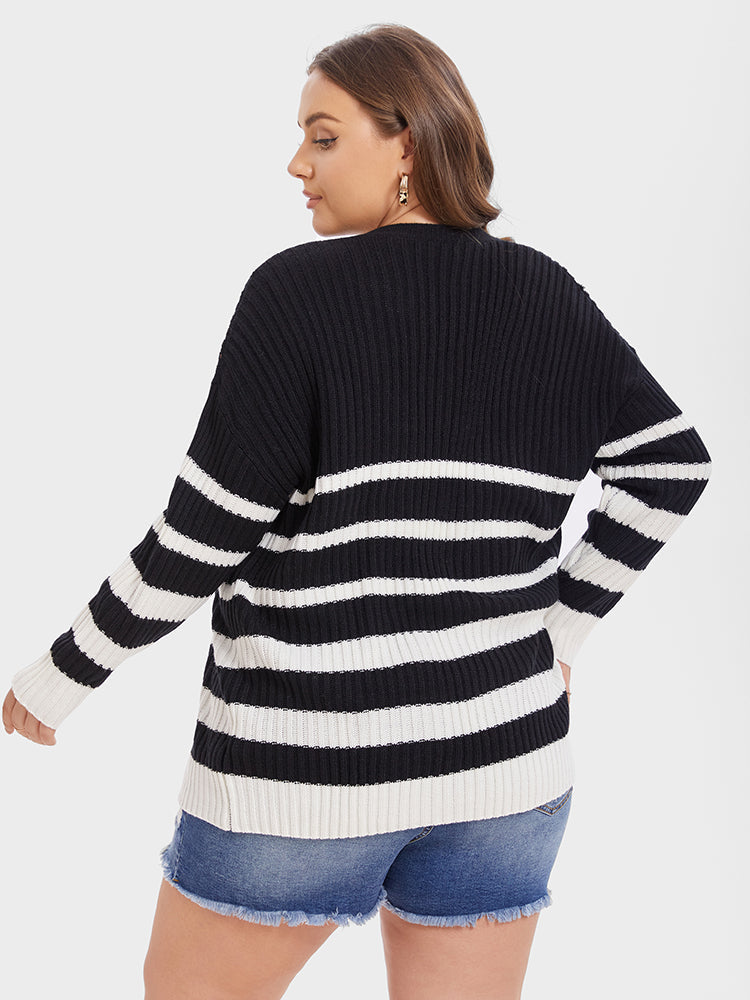 VIP Striped Pattern Drop Shoulder Open Front Cardigan