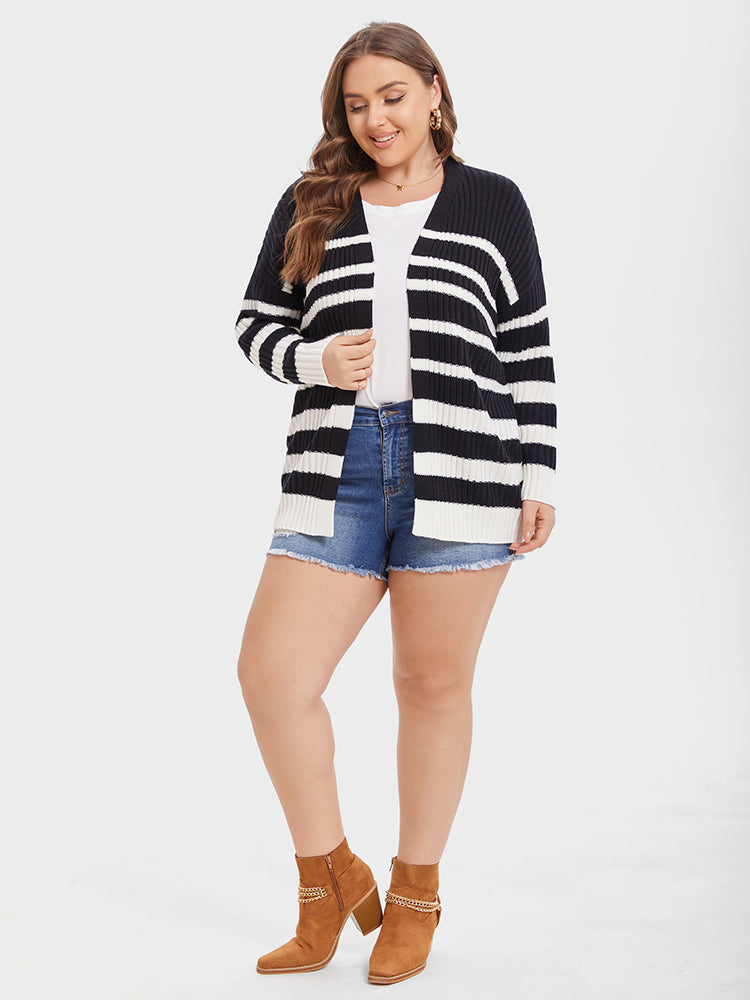 VIP Striped Pattern Drop Shoulder Open Front Cardigan