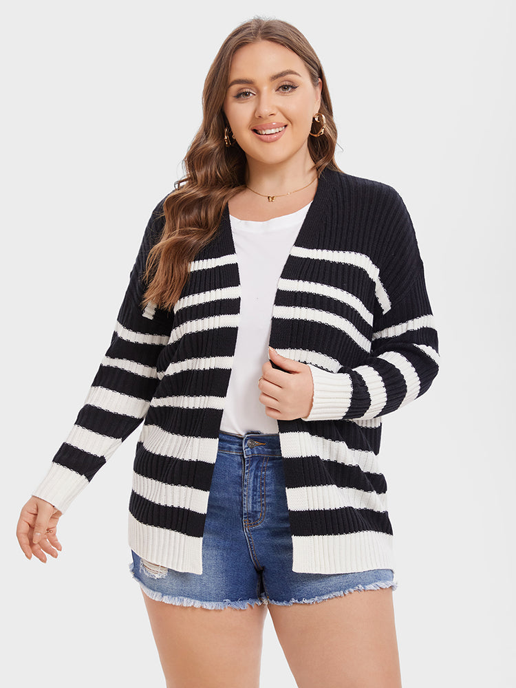 VIP Striped Pattern Drop Shoulder Open Front Cardigan