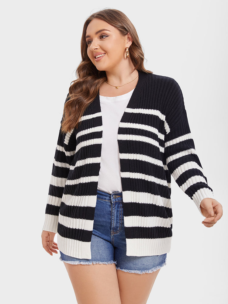 VIP Striped Pattern Drop Shoulder Open Front Cardigan