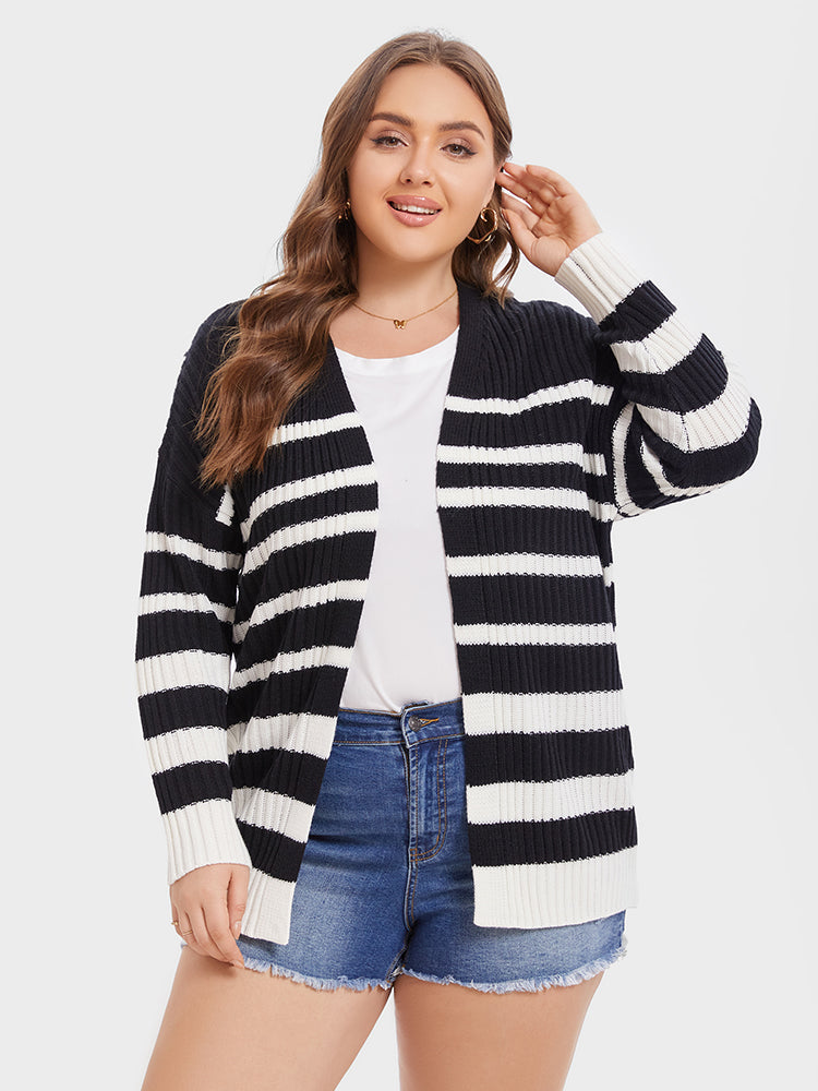 VIP Striped Pattern Drop Shoulder Open Front Cardigan