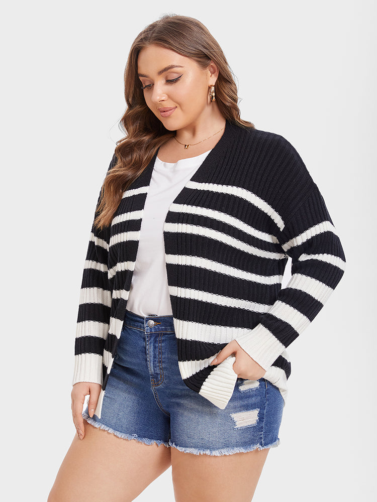 VIP Striped Pattern Drop Shoulder Open Front Cardigan