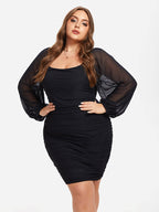 Mesh Sleeve Ruched Bodycon Dress