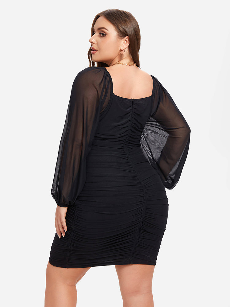 Mesh Sleeve Ruched Bodycon Dress