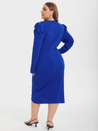 VIP Gigot Sleeve Tulip Hem Midi Dress