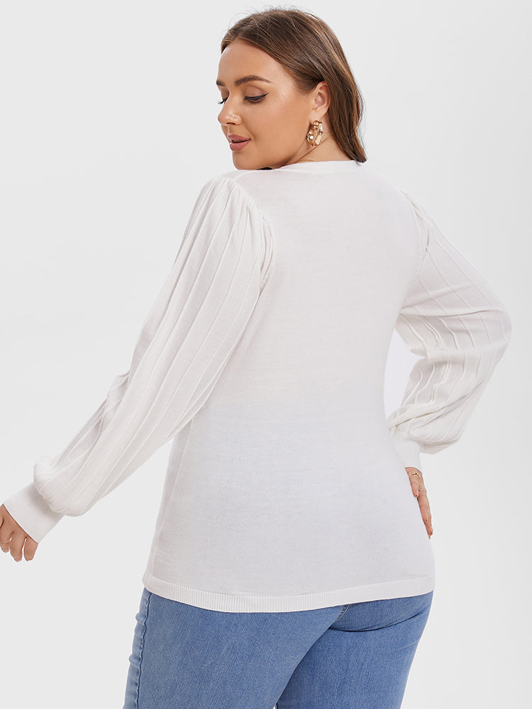 VIP Solid Notched Neck Pleated Sleeve Blouse