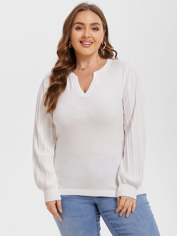 VIP Solid Notched Neck Pleated Sleeve Blouse