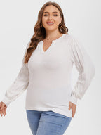 VIP Solid Notched Neck Pleated Sleeve Blouse