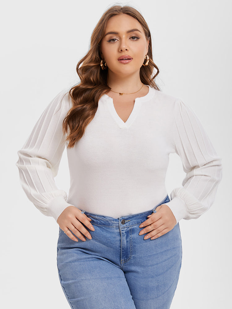 VIP Solid Notched Neck Pleated Sleeve Blouse