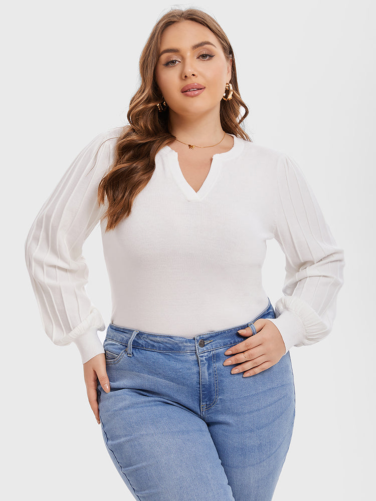 VIP Solid Notched Neck Pleated Sleeve Blouse