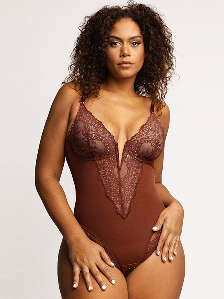 Contrast Lace Crotch Opening Cami Shapewear Bodysuit