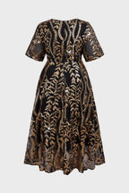 Curveins Plus Size V-Neck Lantern Sleeve Floral Print Midi Dress