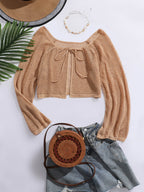 Plus Beige Tie Front Crochet Cover Up