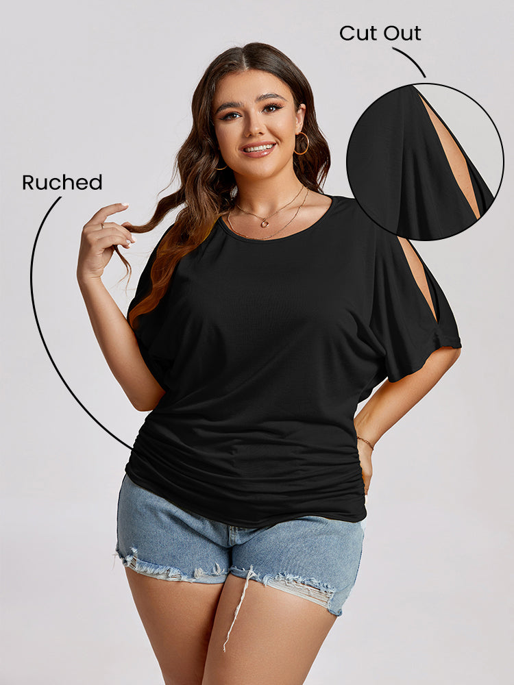 VIP Plus Plain Ruched Cut Out Tee