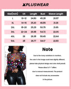 Plus Size Party Blouse Black Round Neck Disco Sequin Feather Mesh See-Through Blouse