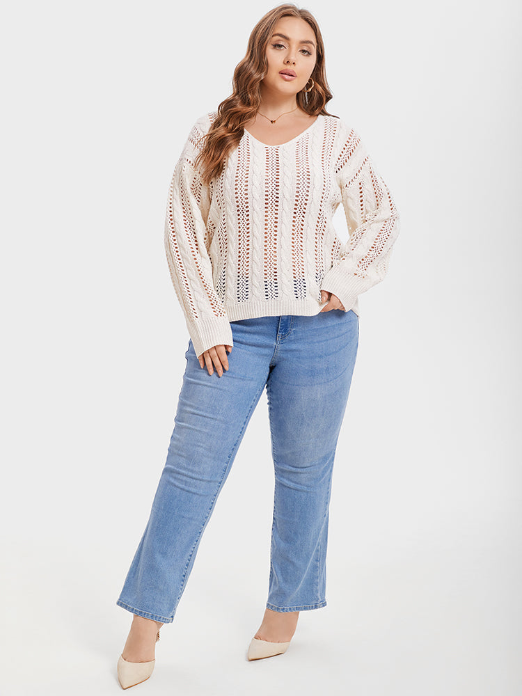 VIP Solid Pointelle Knit Drop Shoulder Sweater