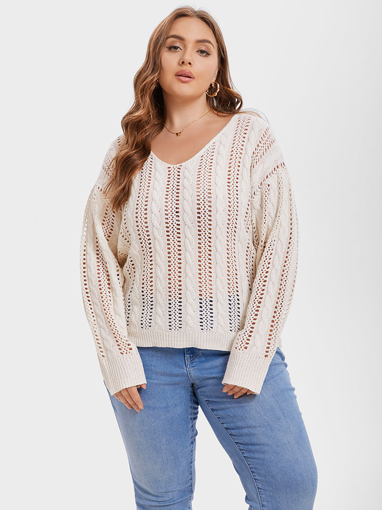 VIP Solid Pointelle Knit Drop Shoulder Sweater