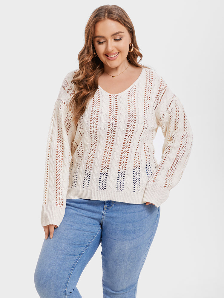 VIP Solid Pointelle Knit Drop Shoulder Sweater