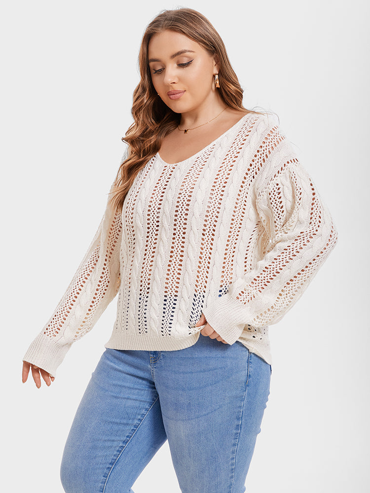 VIP Solid Pointelle Knit Drop Shoulder Sweater