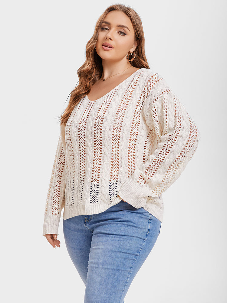 VIP Solid Pointelle Knit Drop Shoulder Sweater