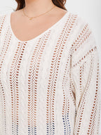 VIP Solid Pointelle Knit Drop Shoulder Sweater
