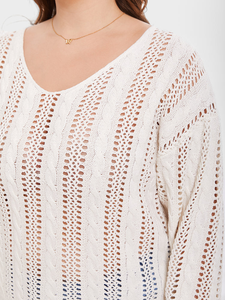 VIP Solid Pointelle Knit Drop Shoulder Sweater