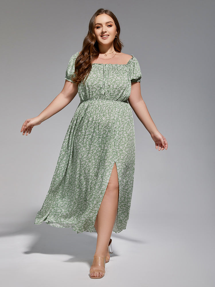 VIP Plus Sage Green Floral Off-Shoulder Maxi Dress