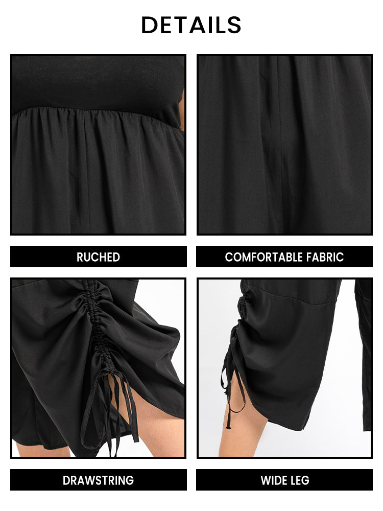 VIP Plus Black Ruched Drawstring Hem Cami Jumpsuit