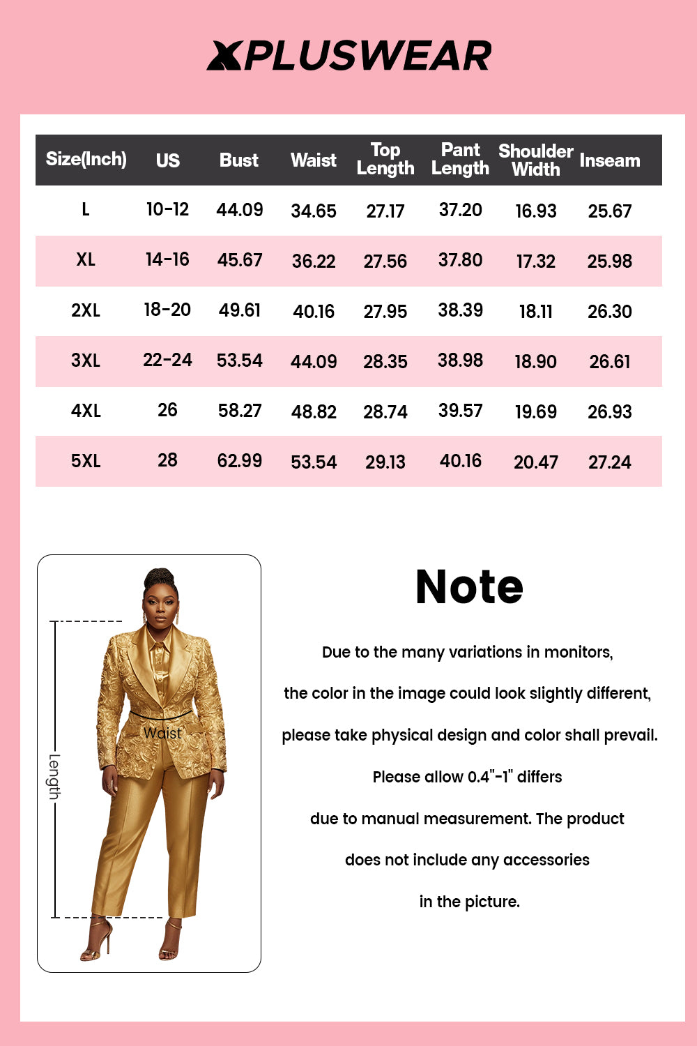 Xpluswear Design Plus Size Christmas Gold Lapel Collar Long Sleeve Jacquard Elegant Satin Two Piece Pant Suits