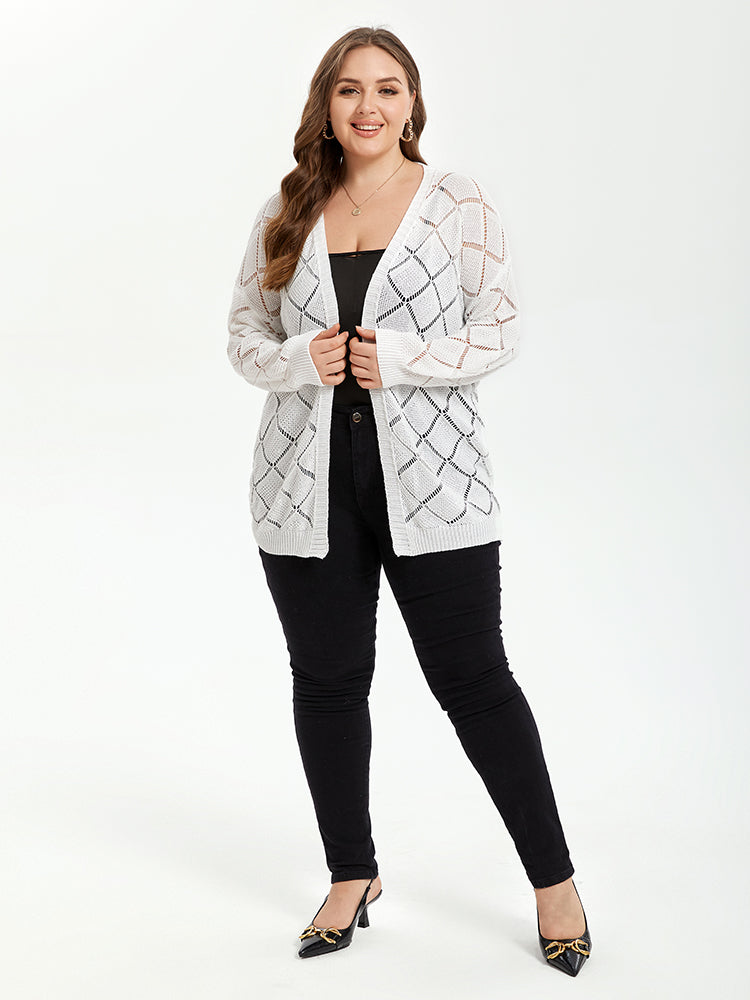 VIP Pointelle Knit Drop Shoulder Open Front Cardigan