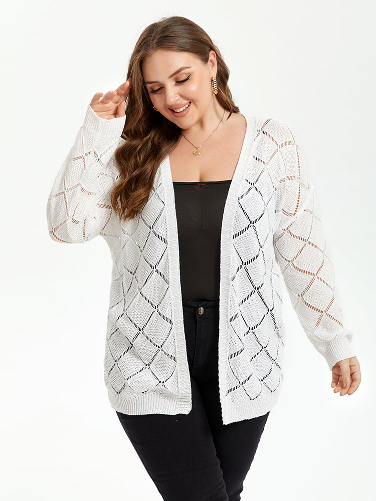 VIP Pointelle Knit Drop Shoulder Open Front Cardigan