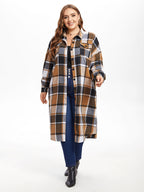 Plaid Print Drop Shoulder Flap Pocket Coat