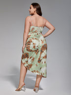 Plus Tie Dye Drawstring Spaghetti Strap Midi Dress