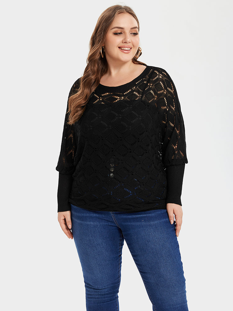 Pointelle Knit Round Neck Sweater