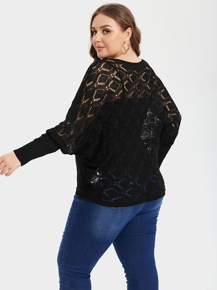 Pointelle Knit Round Neck Sweater