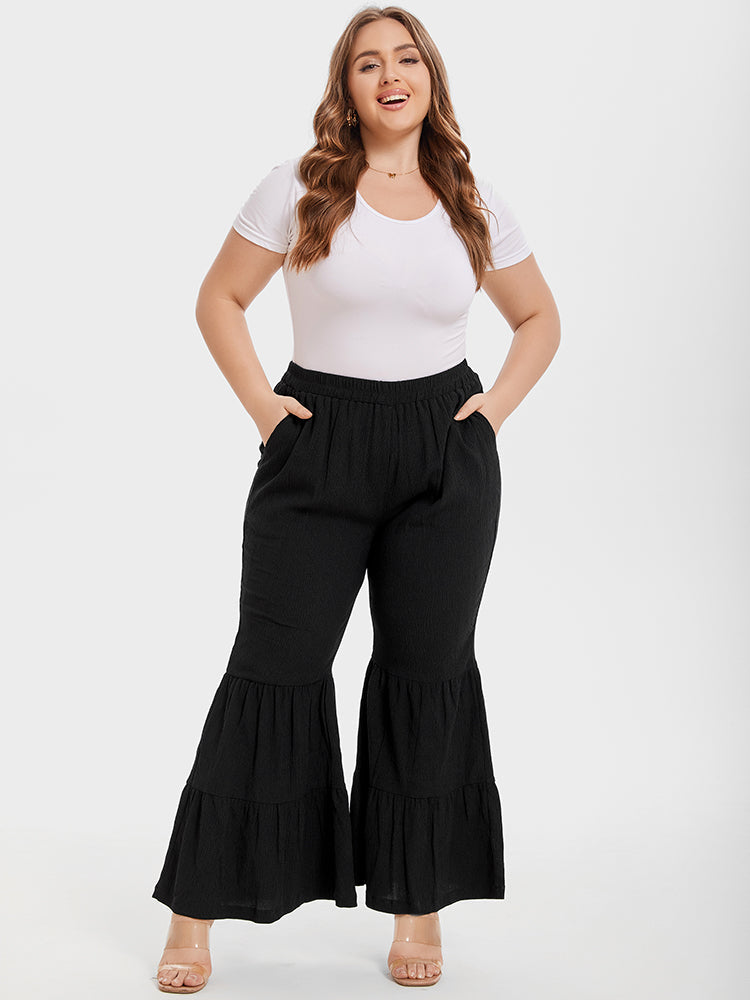 Ruffle Hem Pocket Flare Leg Pants