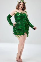 Xpluswear Design Plus Size Halloween Costumes Green Cosplay Sequin Strapless Mini Dress(Ships 24h)