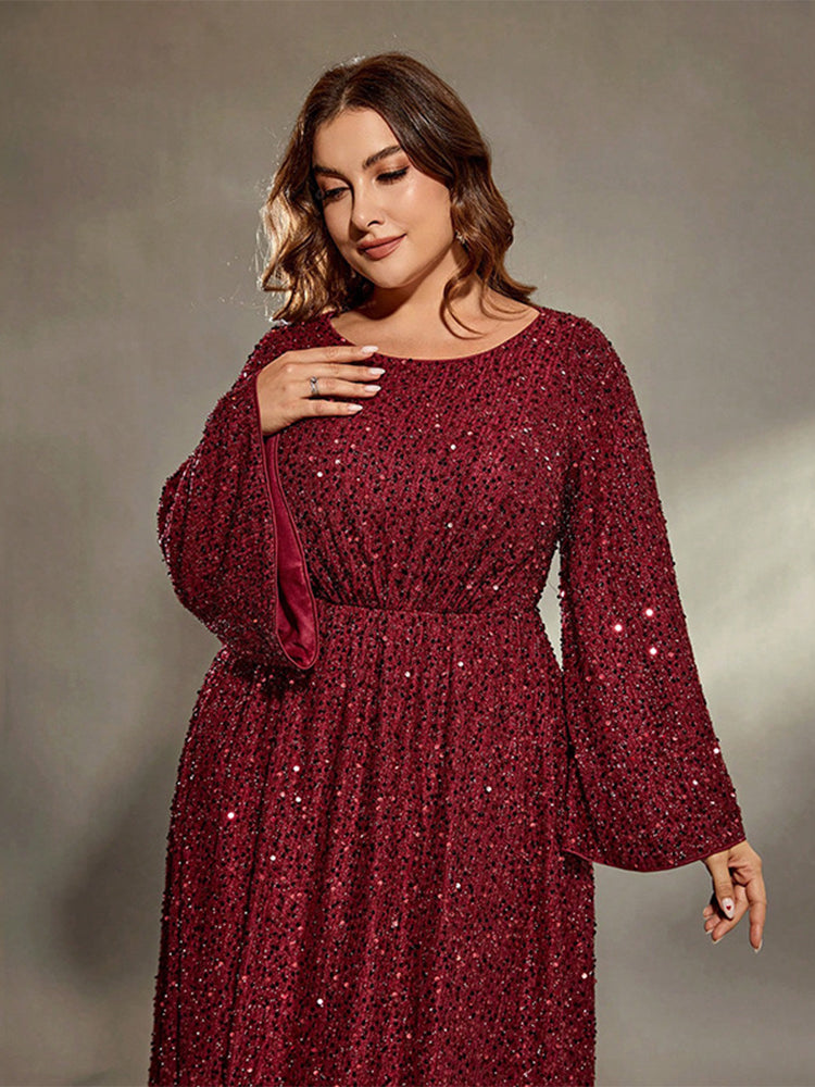 Round Neck Sequin Ruched Dress